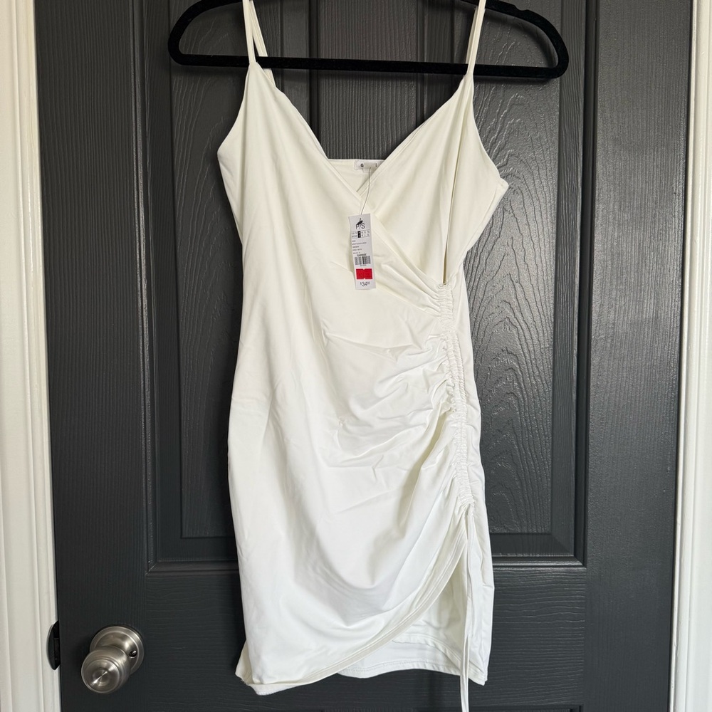 Elegant White Ruched Dress